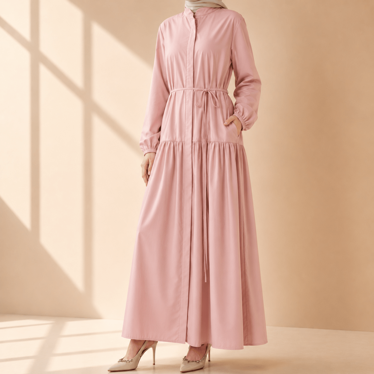 A - Line Trench Shirt Maxi Dress with Pockets(MA422) - Mariam's Collection