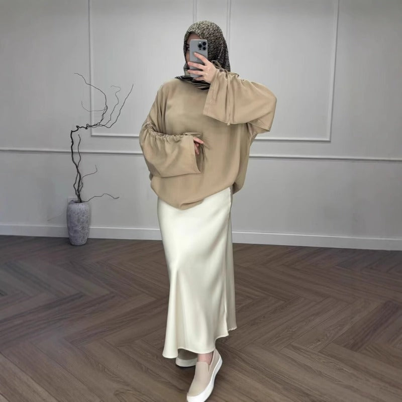 Oversized Tunic & Mermaid Skirt Set | Colorblock Two-Piece Outfit(MS225)