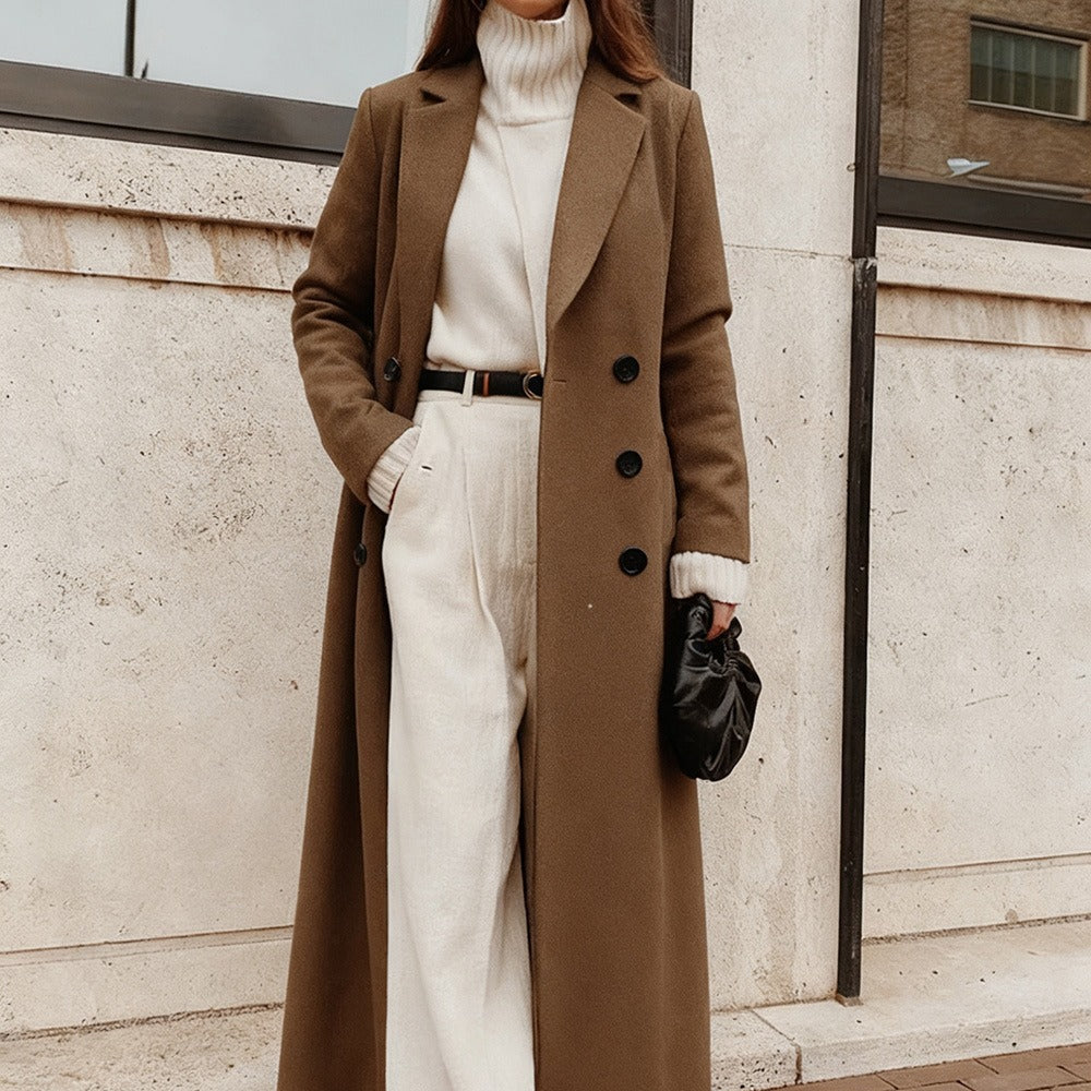 Solid Colour Double-Breasted Maxi Coat(MS551)