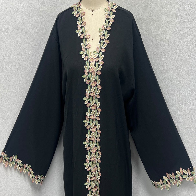Gold Floral Embroidered Abaya(MOA296)