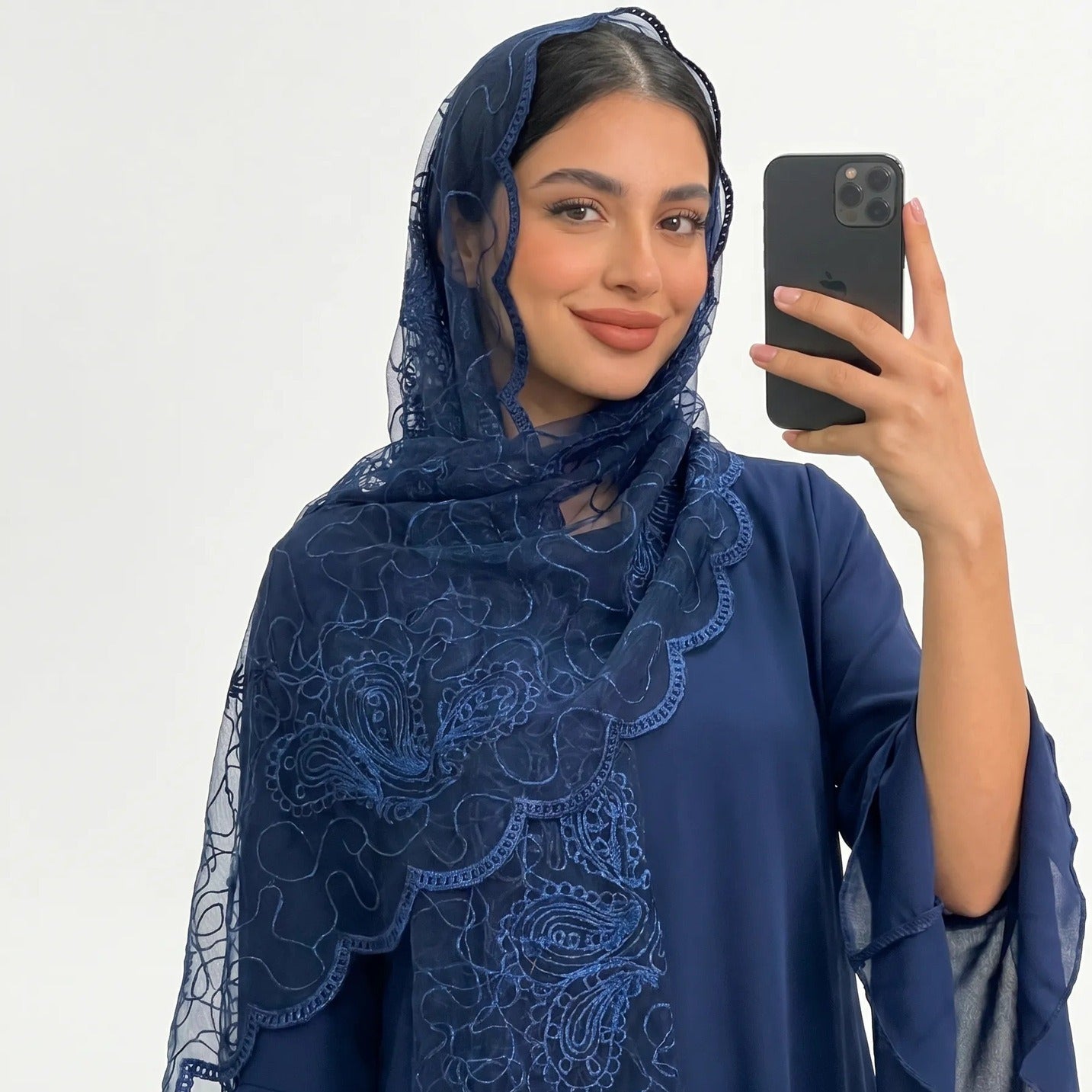 Floral Lace Embroidered Mesh Hijab(MH235)