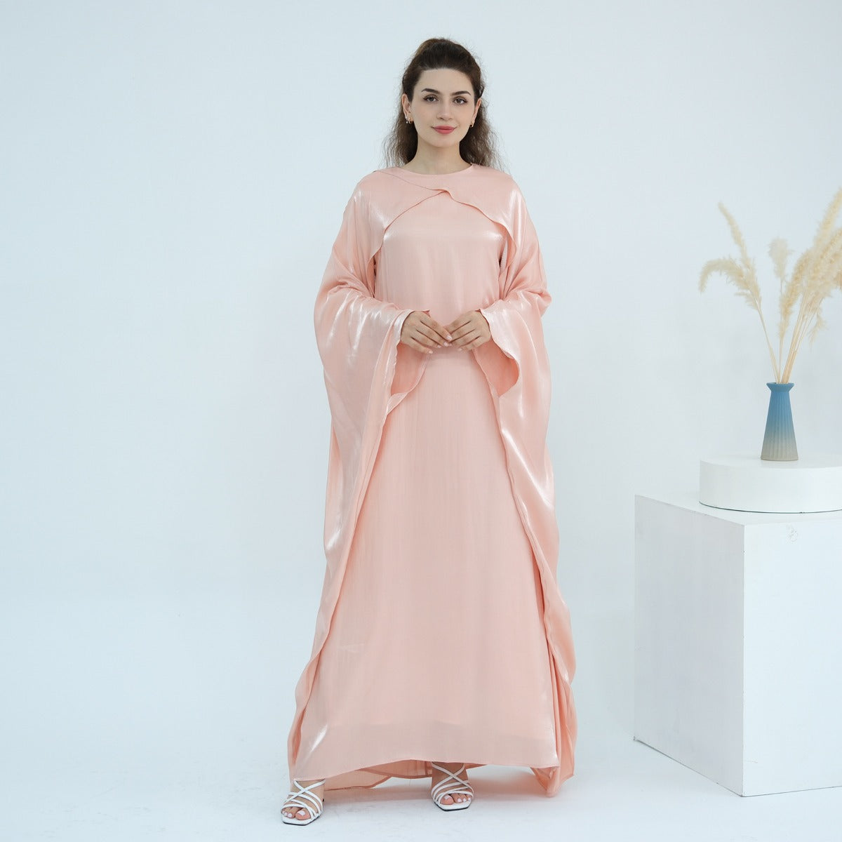 Luminous Beaded Abaya Collection | Luxury Solid Color Bell Sleeve Evening Wear Robes (MOA196)