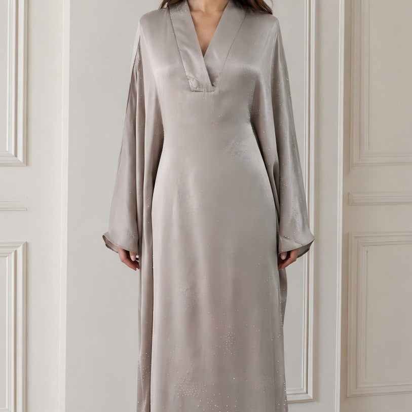 Galaxy Rhinestone V-Neck Flared Sleeve Maxi Dress(MS518)
