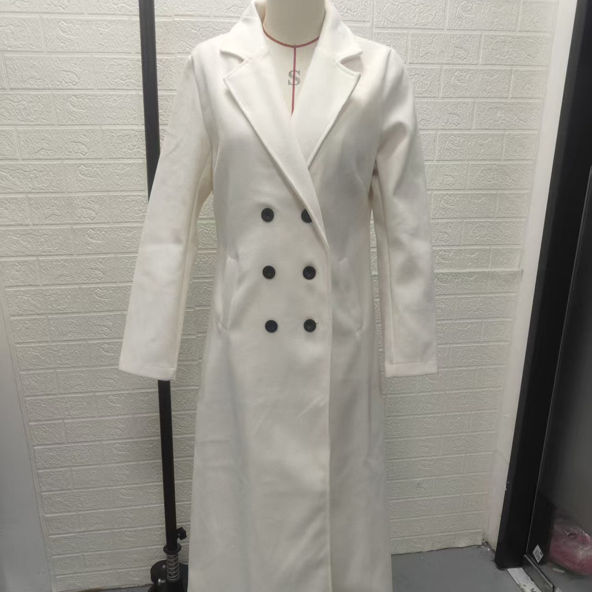 Solid Colour Double-Breasted Maxi Coat(MS551)