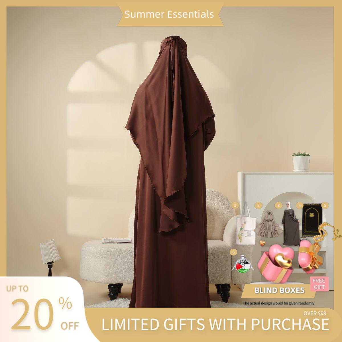 Abaya With Niqab and Khimar | Satin Niqab Khimar and Abaya (MK016) - Mariam's Collection