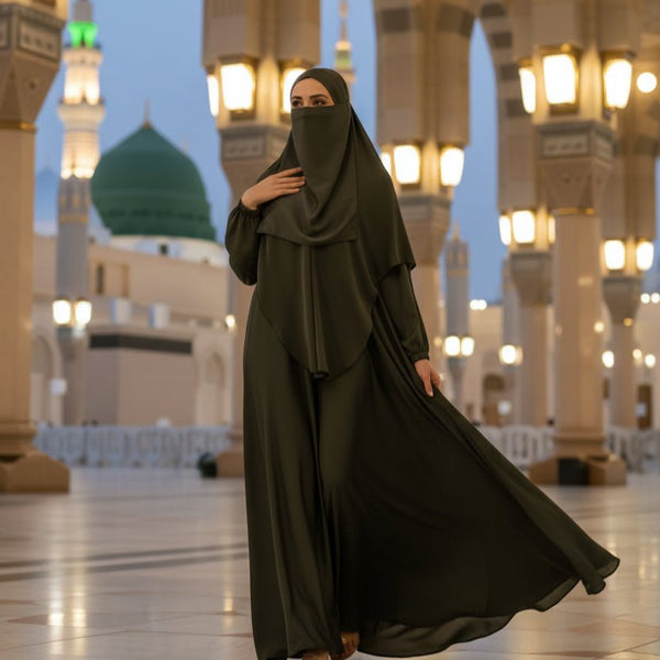 Abaya With Niqab and Khimar | Satin Niqab Khimar and Abaya (MK024) - Mariam's Collection