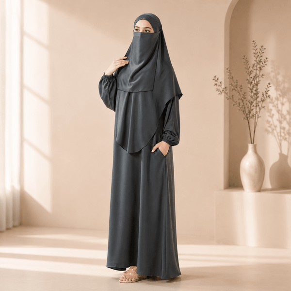 Abaya With Niqab and Khimar | Satin Niqab Khimar and Abaya (MK024) - Mariam's Collection