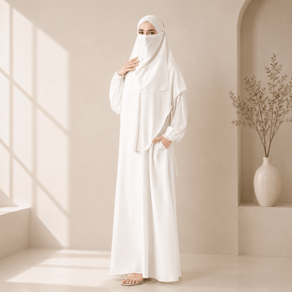 Abaya With Niqab and Khimar | Satin Niqab Khimar and Abaya (MK024) - Mariam's Collection