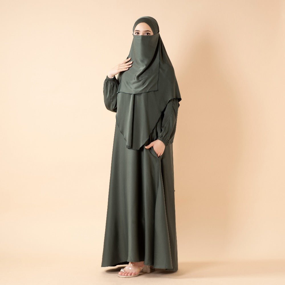 Abaya With Niqab and Khimar | Satin Niqab Khimar and Abaya(MK024) - Mariam's Collection