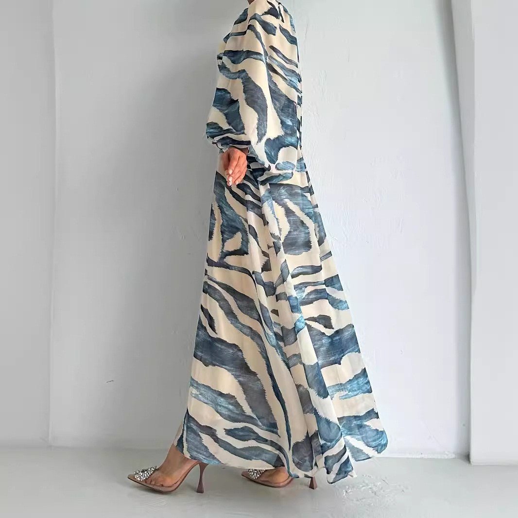 Abstract Zebra Print Chiffon Dress with Tie Belt(MA406) - Mariam's Collection