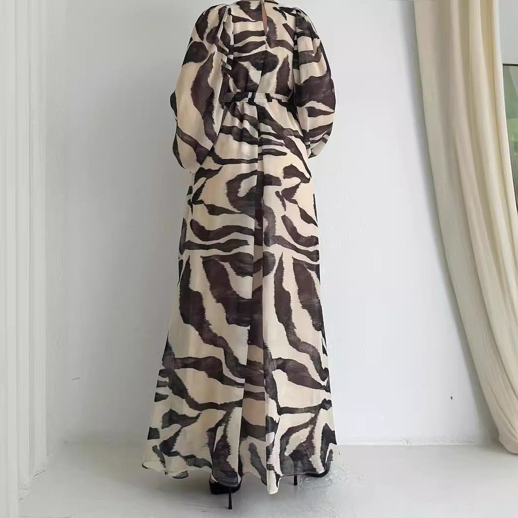 Abstract Zebra Print Chiffon Dress with Tie Belt(MA406) - Mariam's Collection