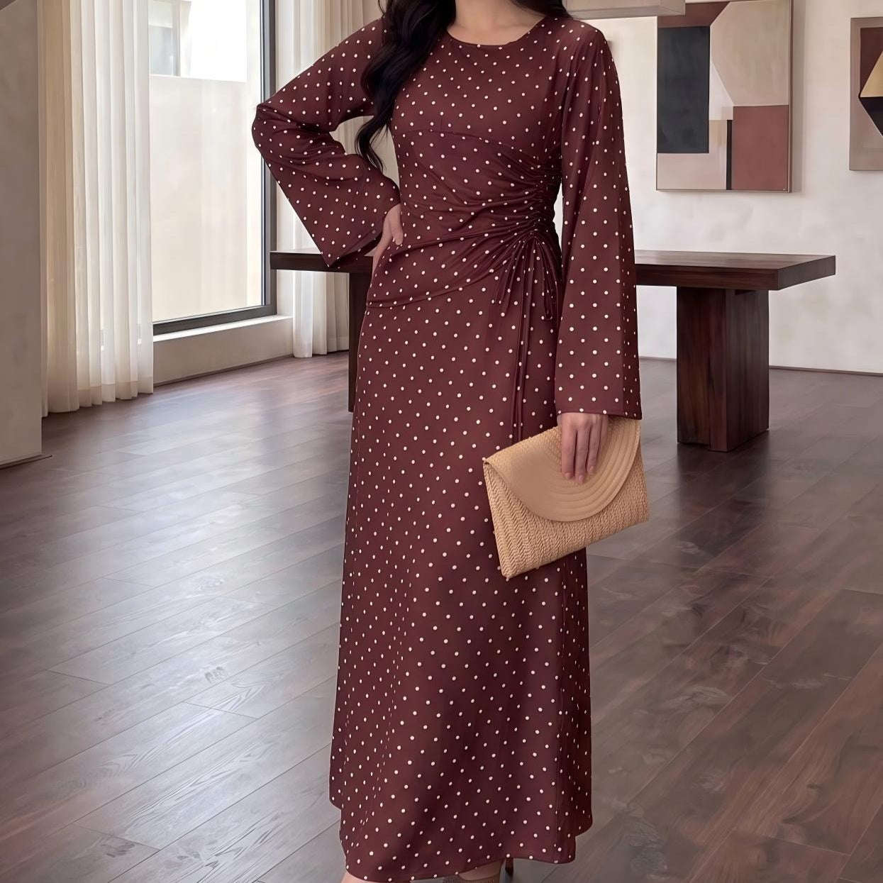 Polka Dot Flared Sleeve Maxi Dress(MS503)