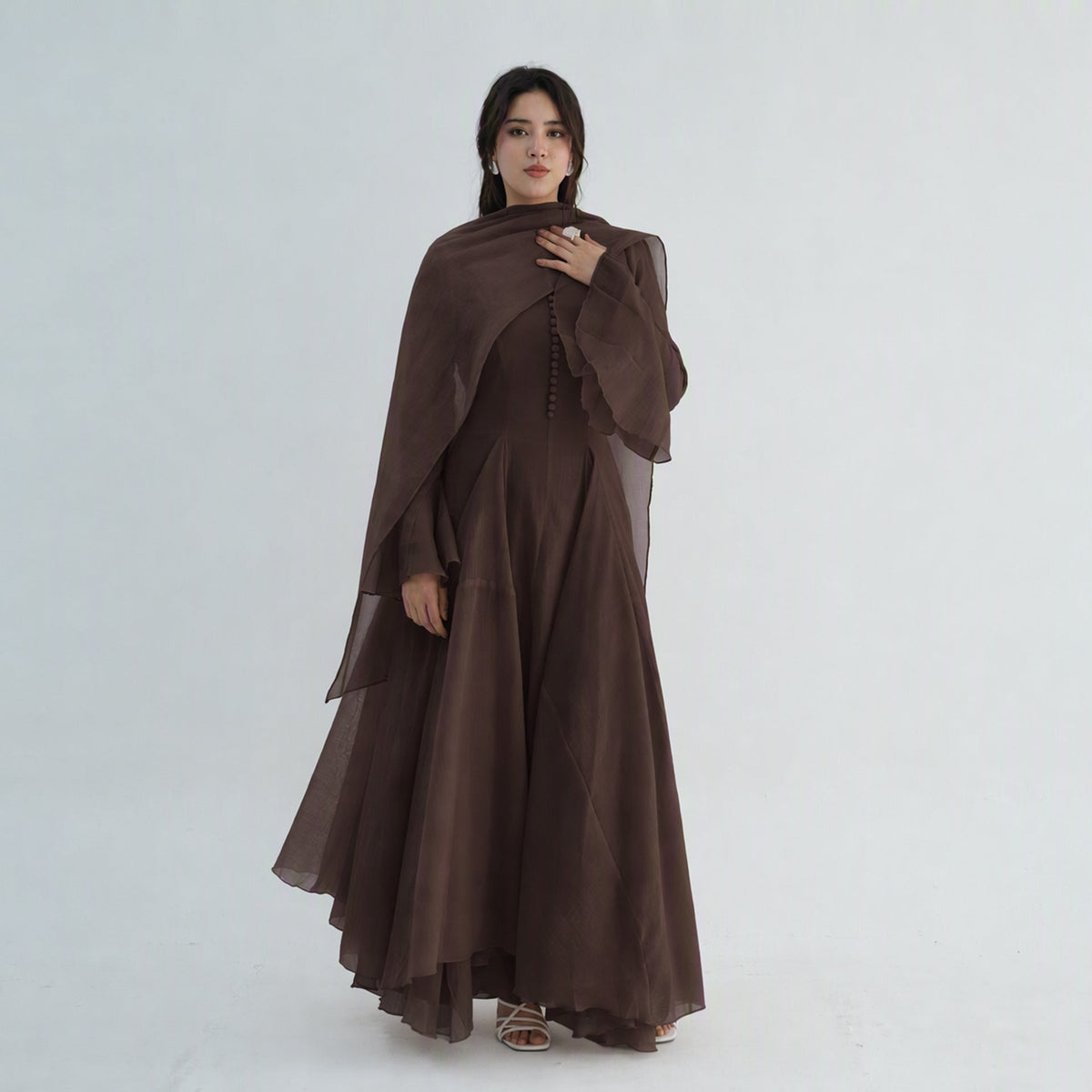 Accordion-Pleat Maxi Dress & Scarf Set(MS596) - Mariam's Collection
