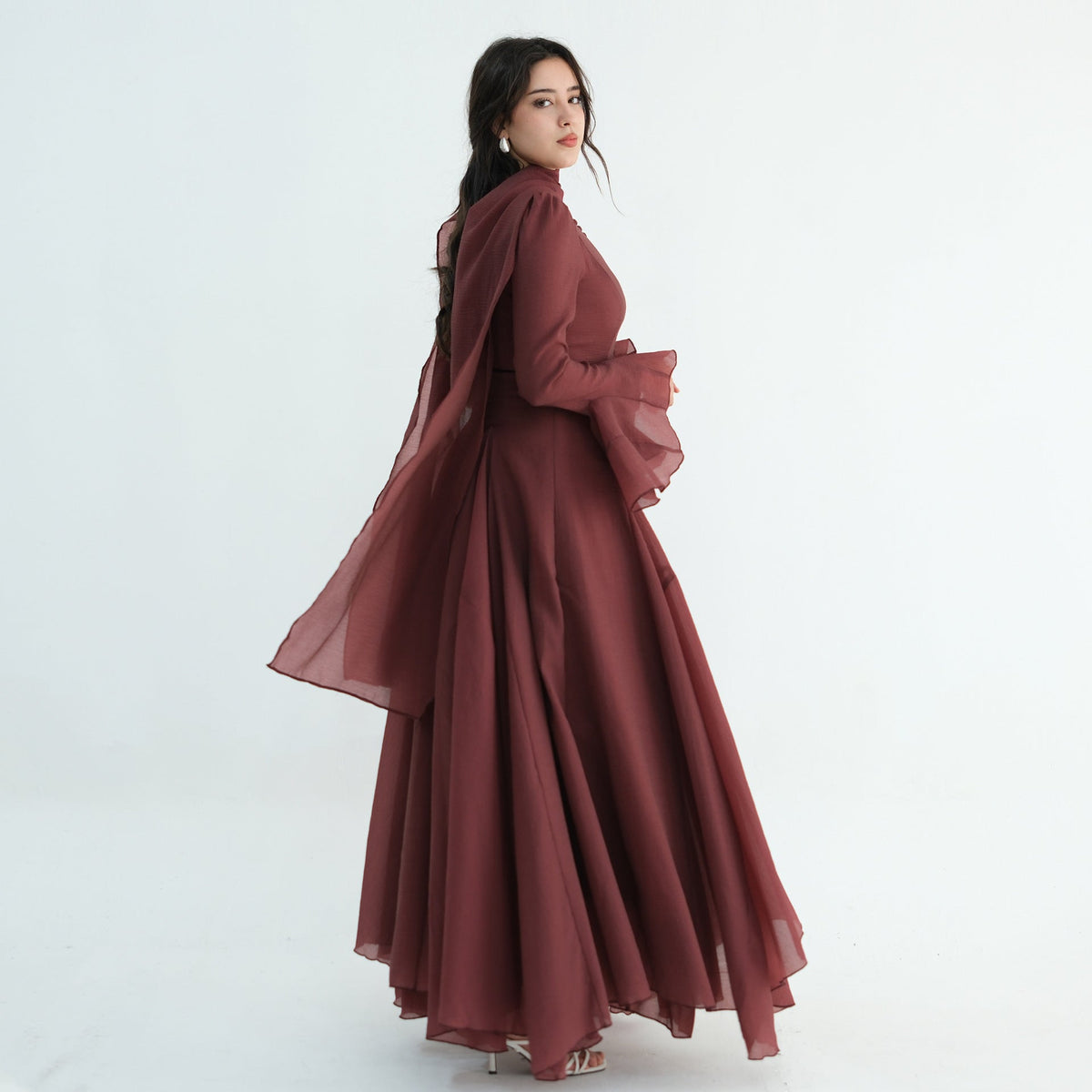Accordion-Pleat Maxi Dress & Scarf Set(MS596) - Mariam's Collection