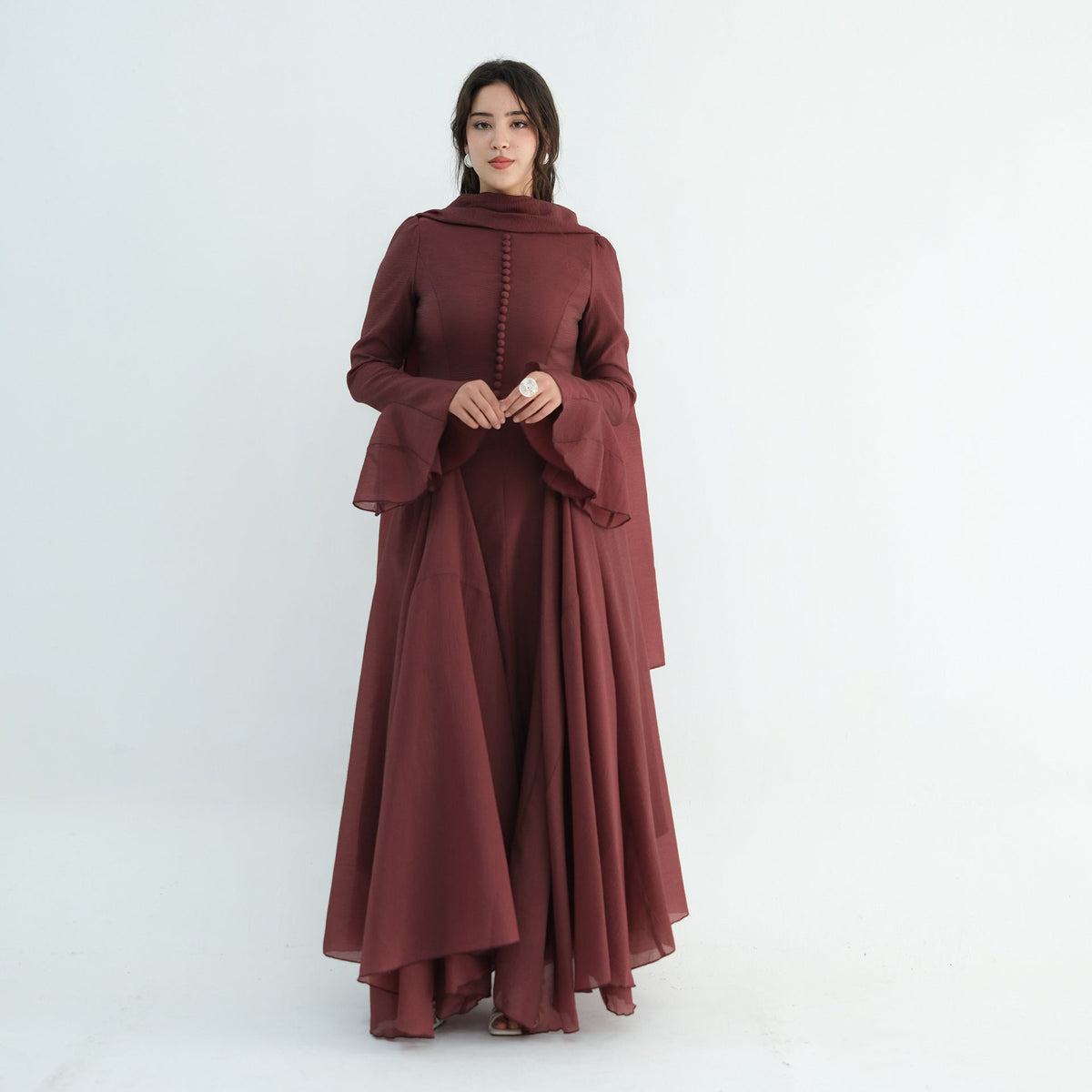 Accordion-Pleat Maxi Dress & Scarf Set(MS596) - Mariam's Collection