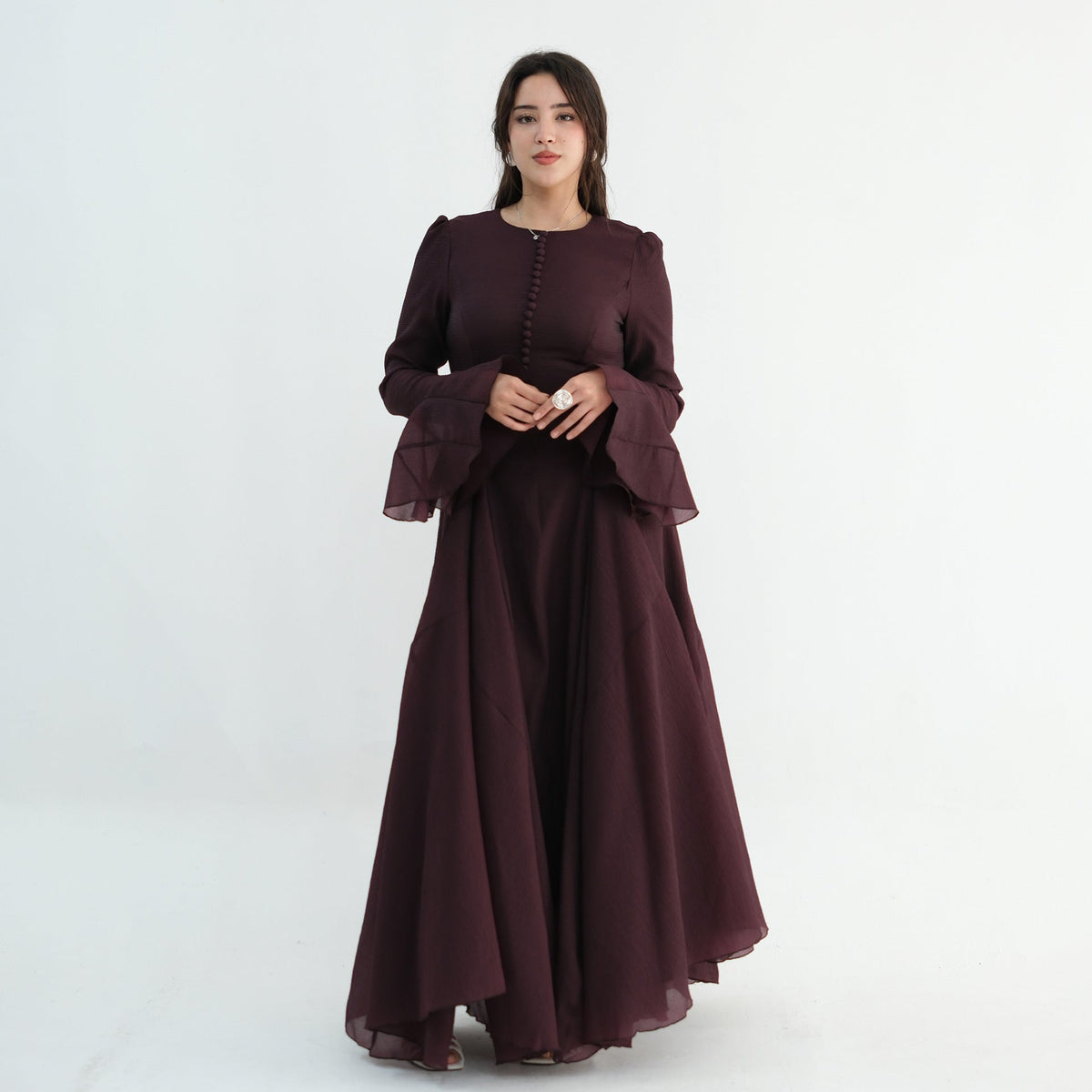 Accordion-Pleat Maxi Dress & Scarf Set(MS596) - Mariam's Collection