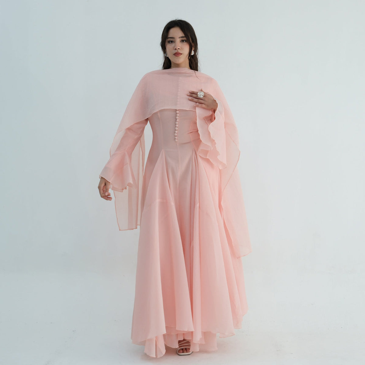 Accordion-Pleat Maxi Dress & Scarf Set(MS596) - Mariam's Collection