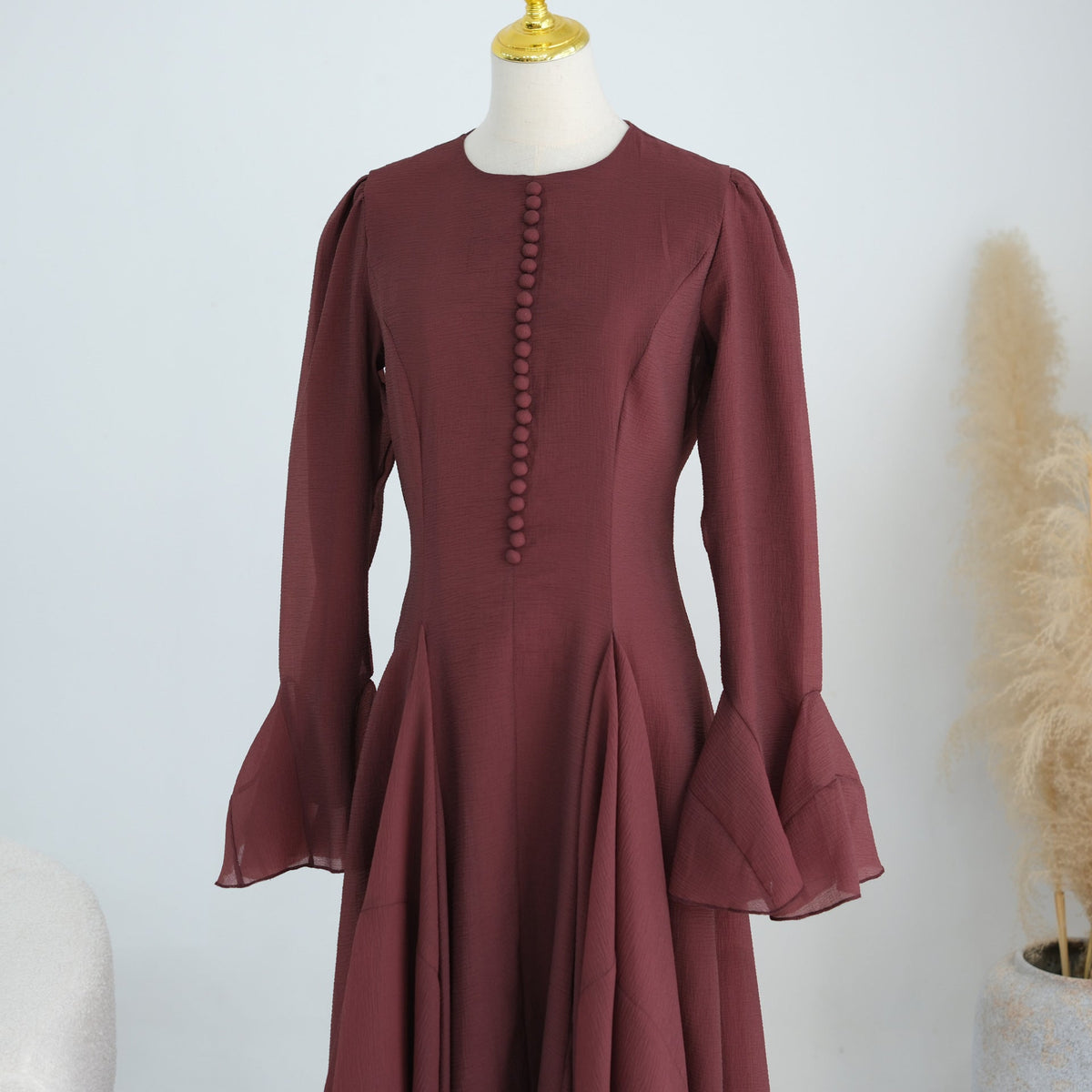 Accordion-Pleat Maxi Dress & Scarf Set(MS596) - Mariam's Collection