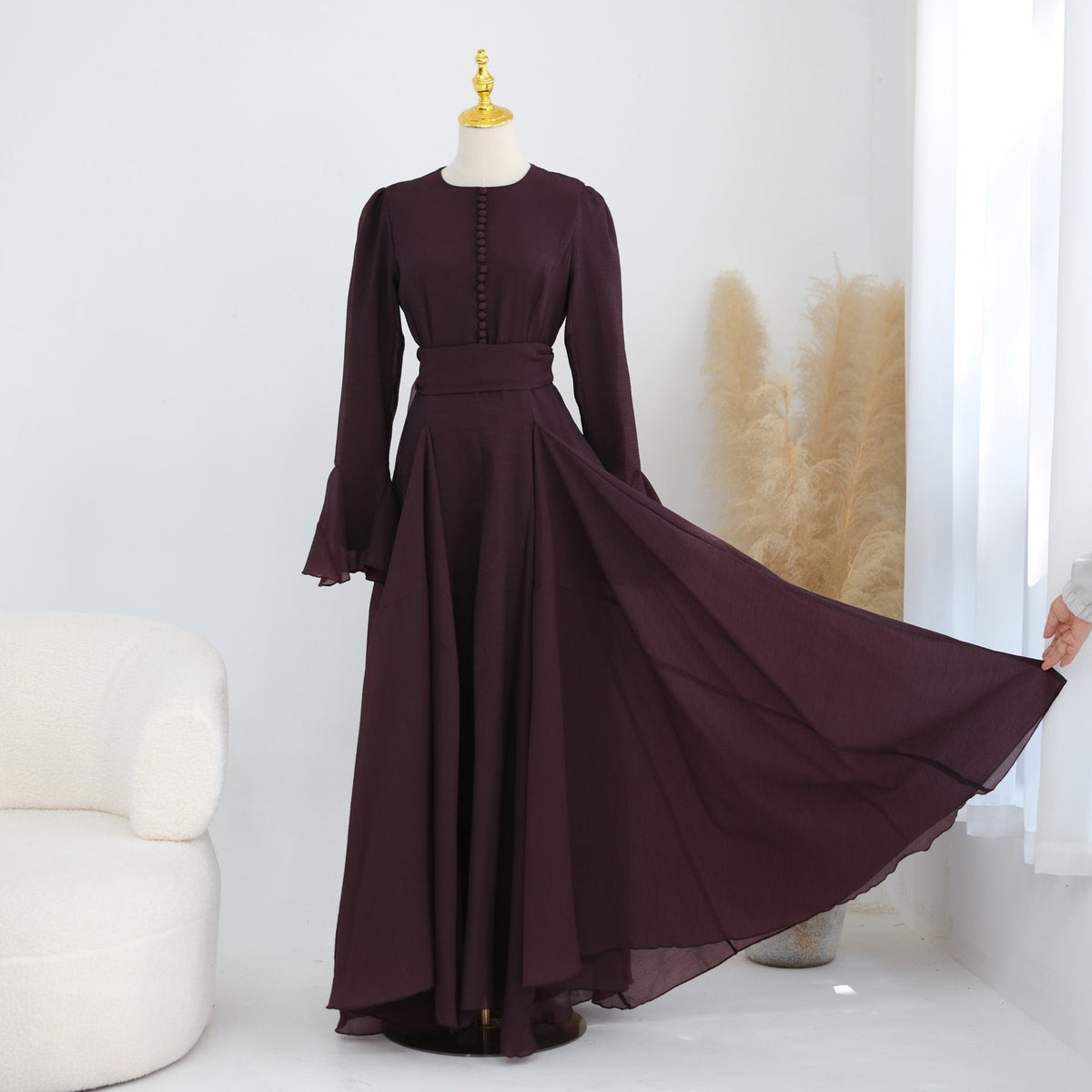 Accordion-Pleat Maxi Dress & Scarf Set(MS596) - Mariam's Collection