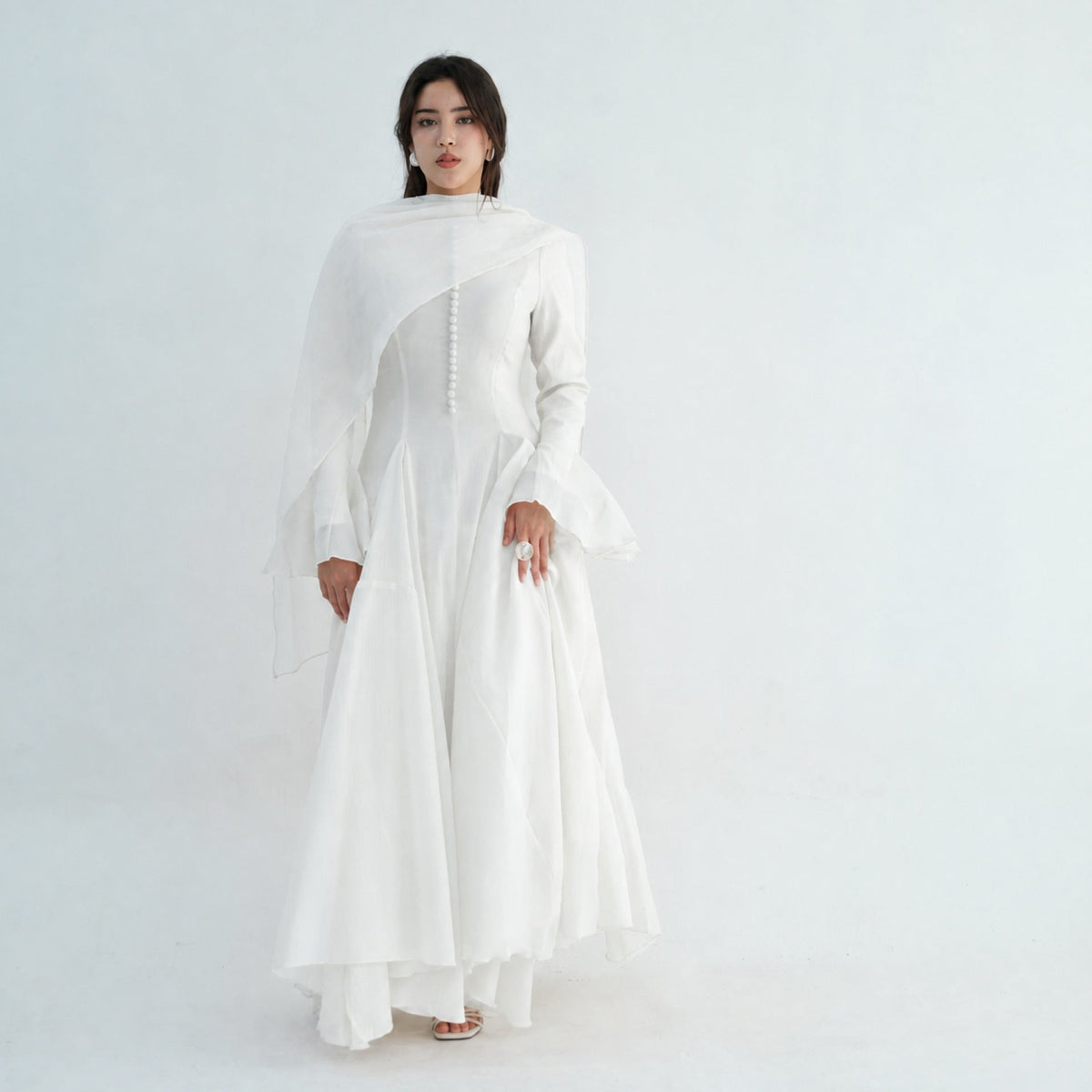 Accordion-Pleat Maxi Dress & Scarf Set(MS596) - Mariam's Collection