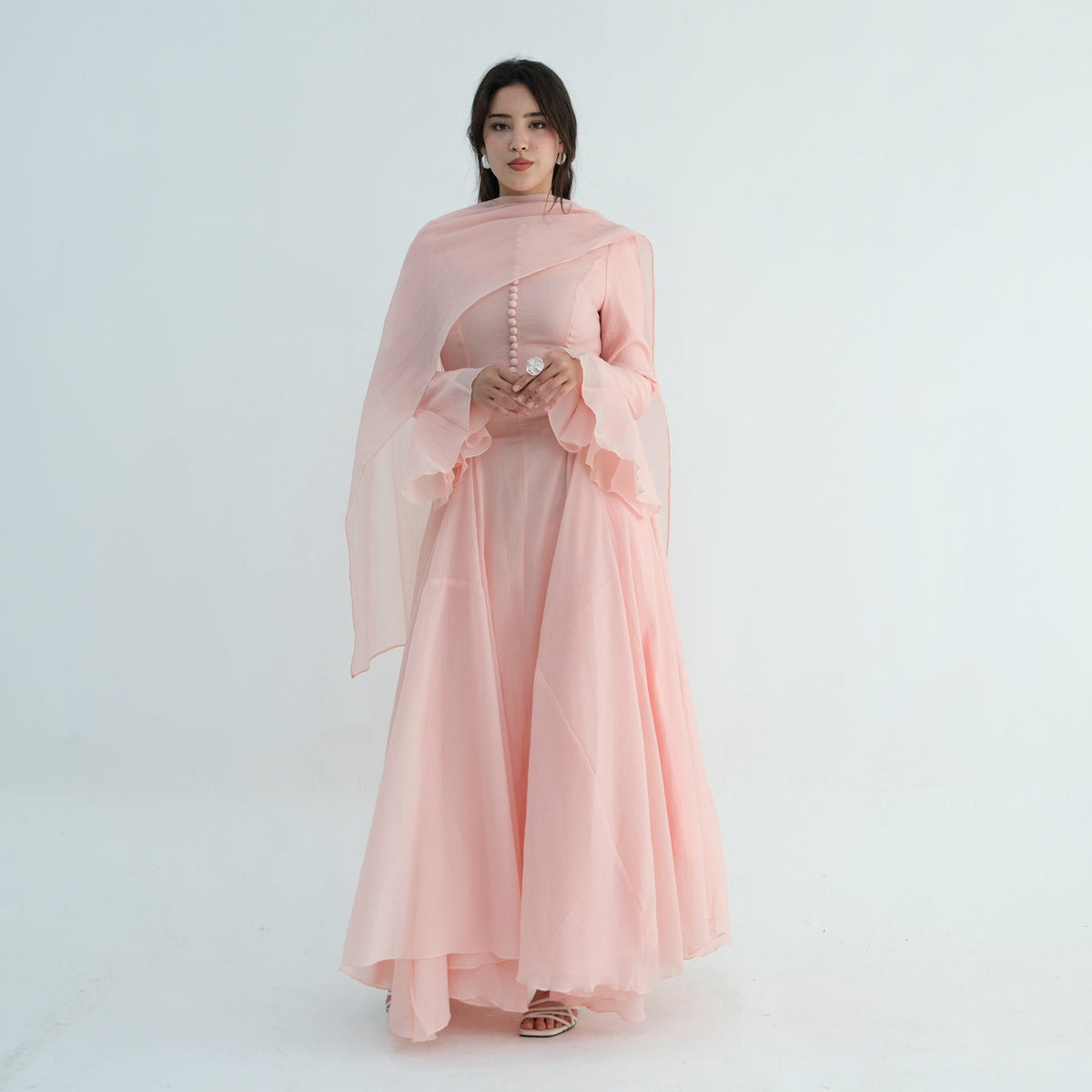 Accordion-Pleat Maxi Dress & Scarf Set(MS596) - Mariam's Collection