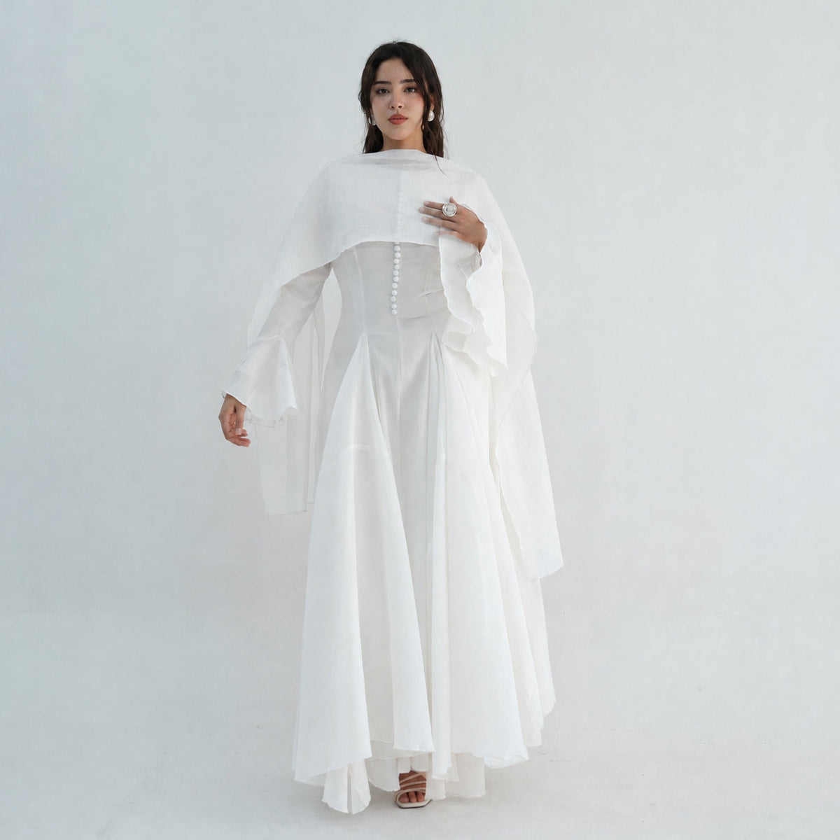 Accordion-Pleat Maxi Dress & Scarf Set(MS596) - Mariam's Collection