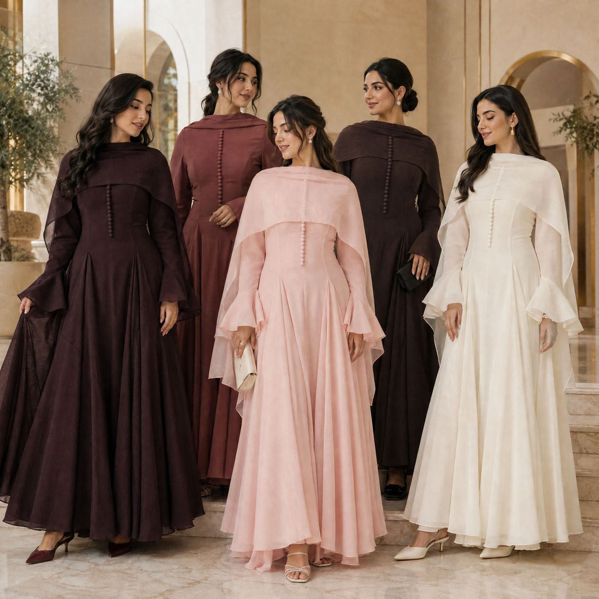 Accordion-Pleat Maxi Dress & Scarf Set(MS596) - Mariam's Collection