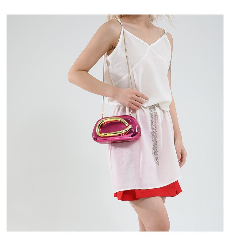 Acrylic Evening Clutch | Metallic Handle Party Bag with Chain Strap(MAC354) - Mariam's Collection