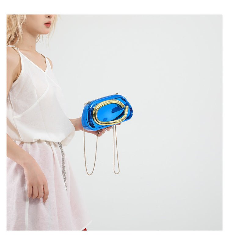 Acrylic Evening Clutch | Metallic Handle Party Bag with Chain Strap(MAC354) - Mariam's Collection