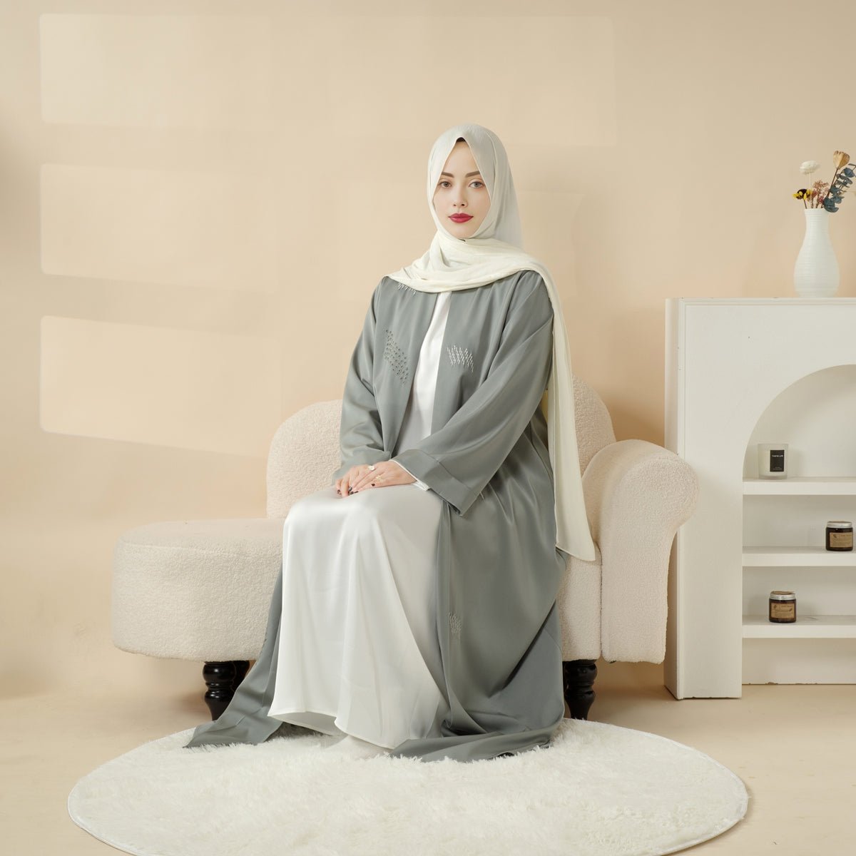 Archive Piece 3D Embroidery Abaya With Geometric Beads - MP004 (Size M Only) - Mariam's Collection