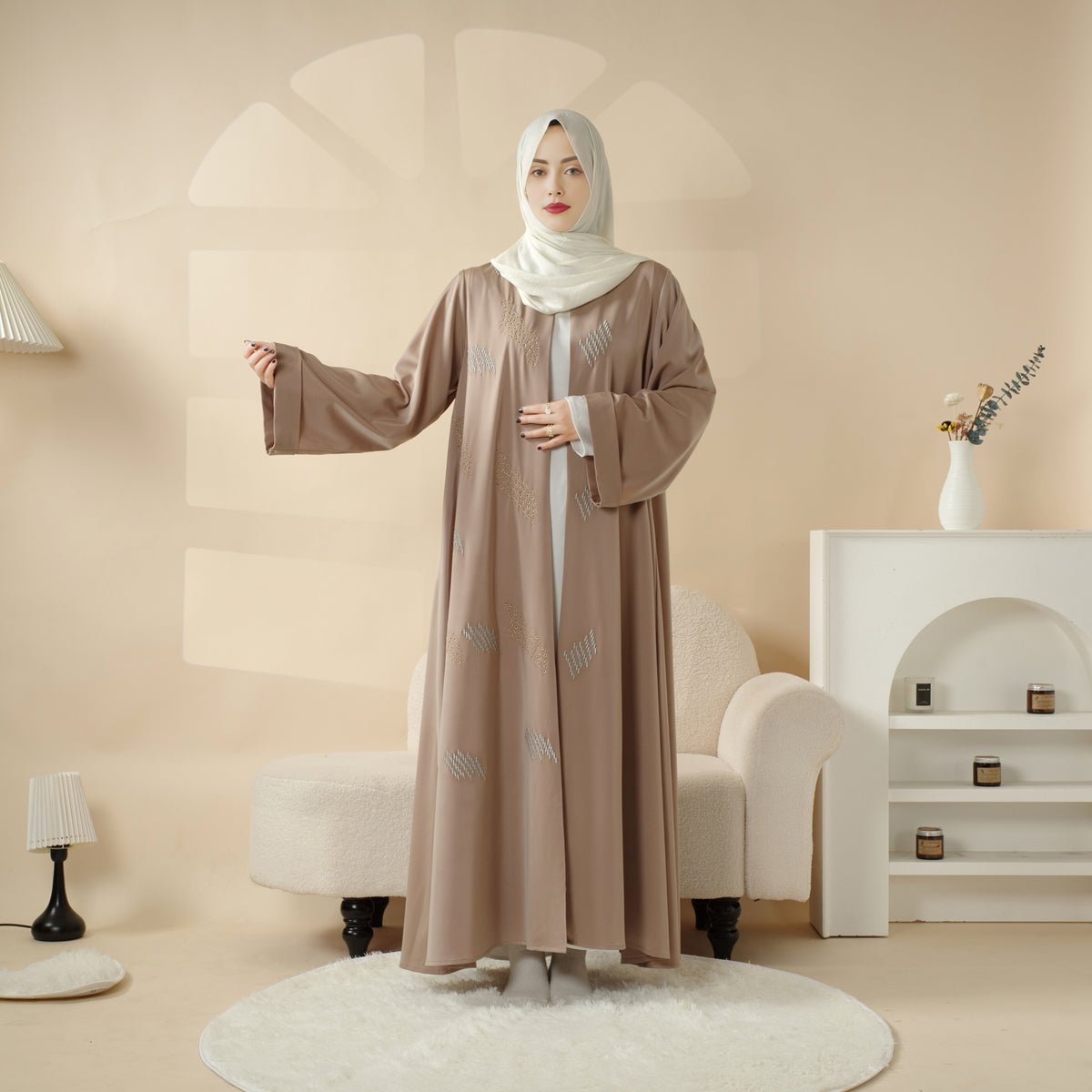 Archive Piece 3D Embroidery Abaya With Geometric Beads - MP004 (Size M Only) - Mariam's Collection