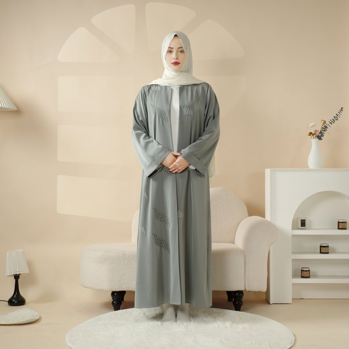 Archive Piece 3D Embroidery Abaya With Geometric Beads - MP004 (Size M Only) - Mariam's Collection