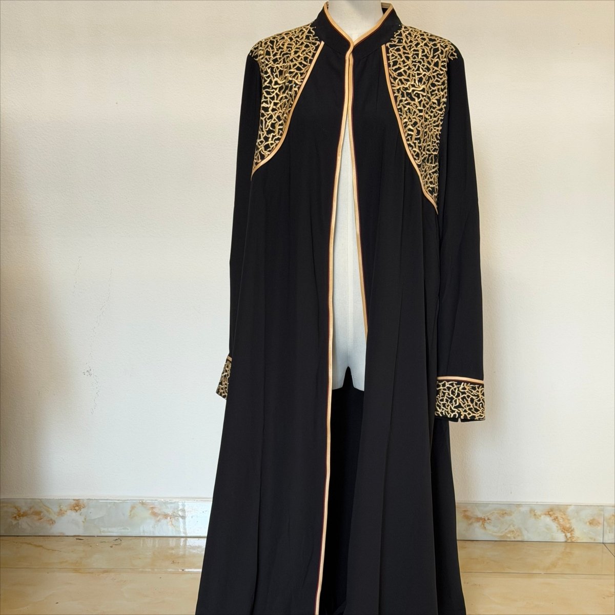 Archive Piece Black Gold Rope Embroidery Open Abaya - MP061 (Size XL Only) - Mariam's Collection