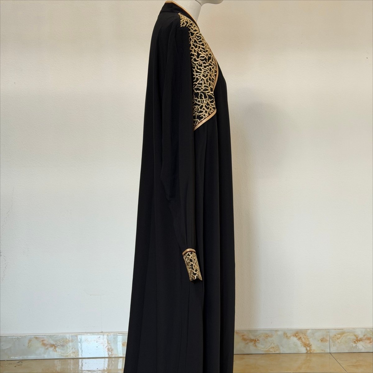 Archive Piece Black Gold Rope Embroidery Open Abaya - MP061 (Size XL Only) - Mariam's Collection