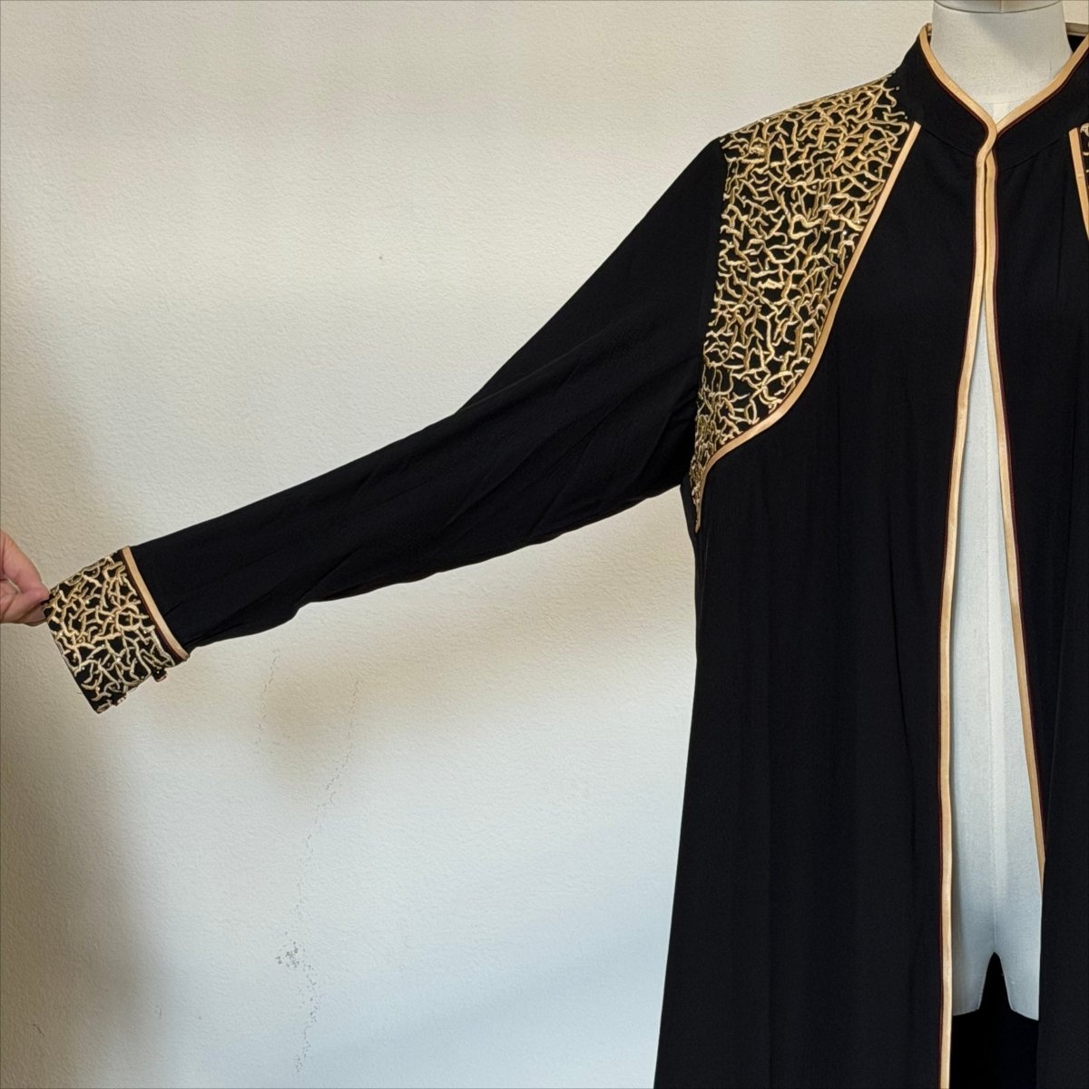 Archive Piece Black Gold Rope Embroidery Open Abaya - MP061 (Size XL Only) - Mariam's Collection