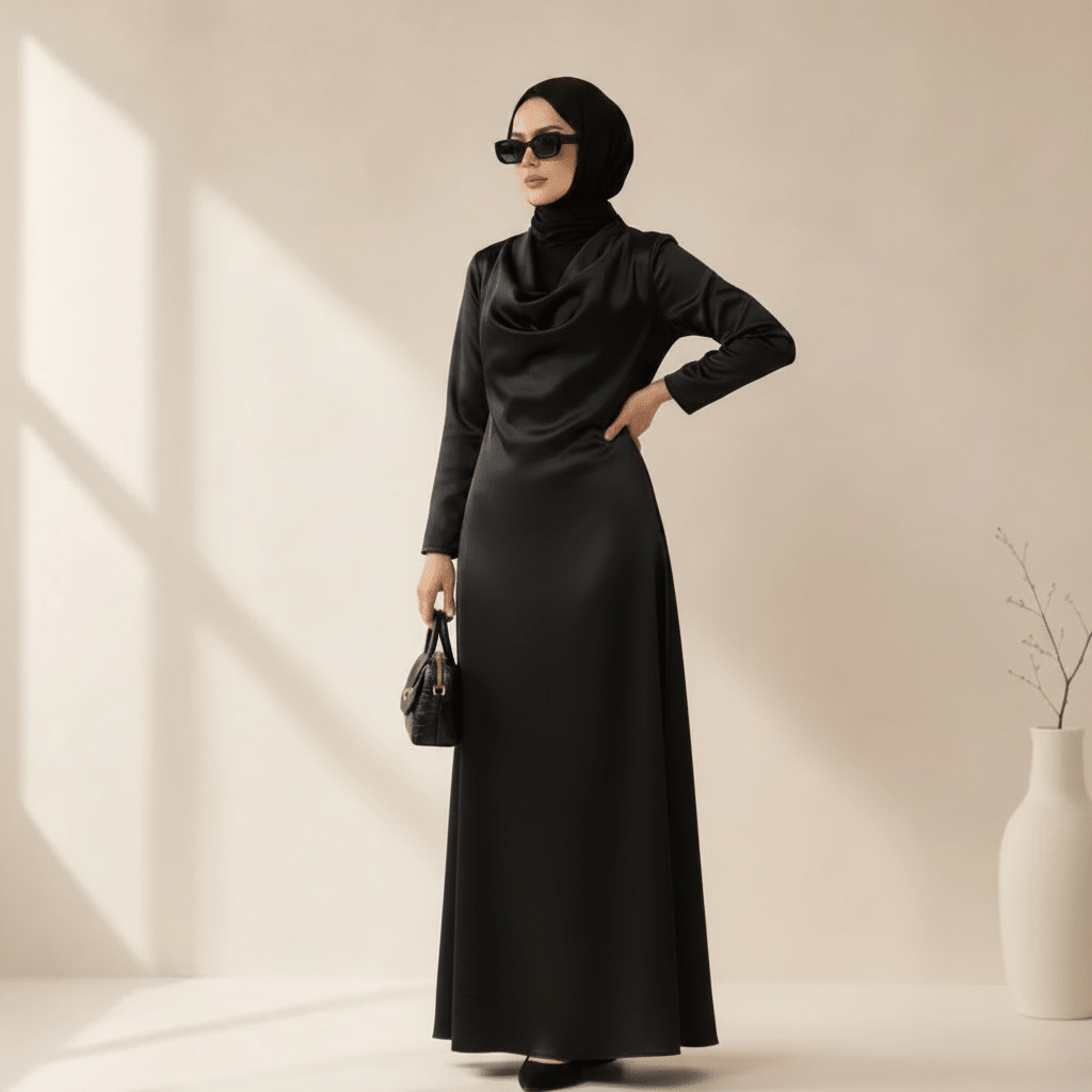 Archive Piece Black Satin Cowl Neck Maxi Dress - MP063 (Size L Only) - Mariam's Collection