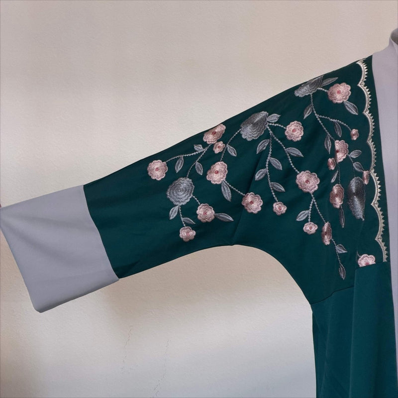 Archive Piece Floral Embroidered Colour-Block Open Abaya - MP054 (Size L Only) - Mariam's Collection