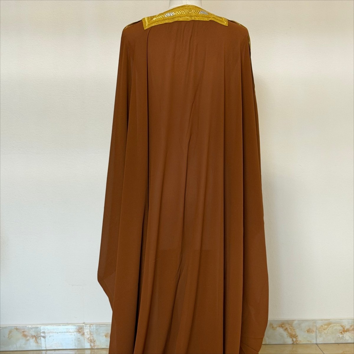 Archive Piece Gold Geometric Embroidered Batwing Open Abaya - MP056 (Size L Only) - Mariam's Collection