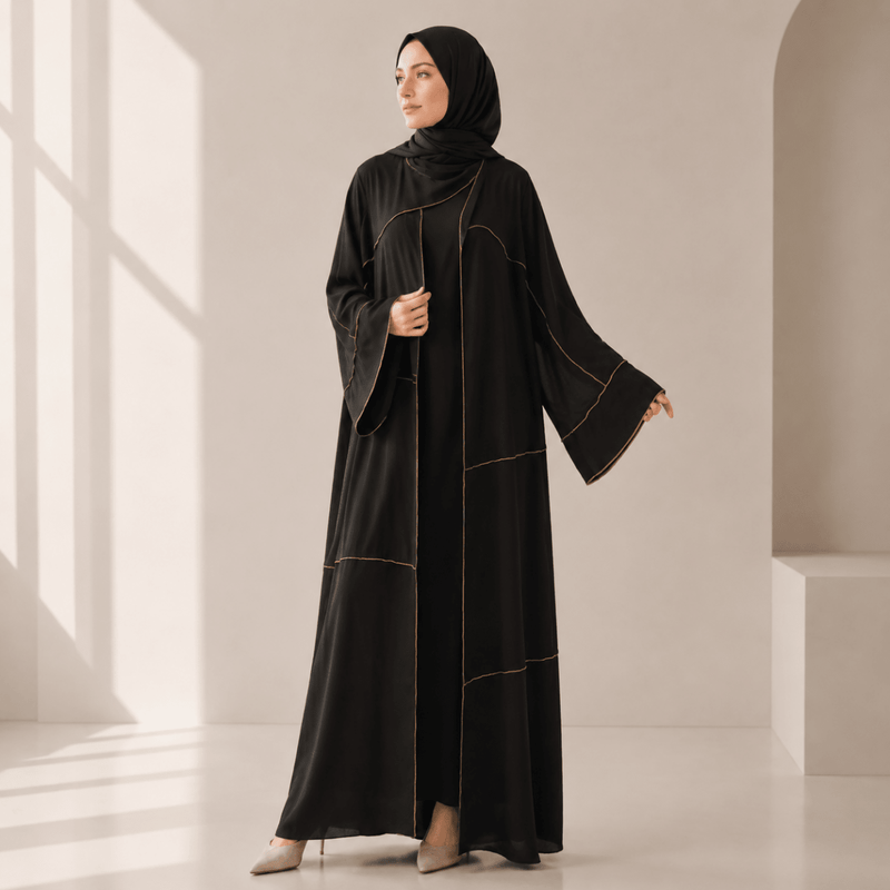 Archive Piece Gold Topstitch Open Abaya - MP043 (Size M Only) - Mariam's Collection