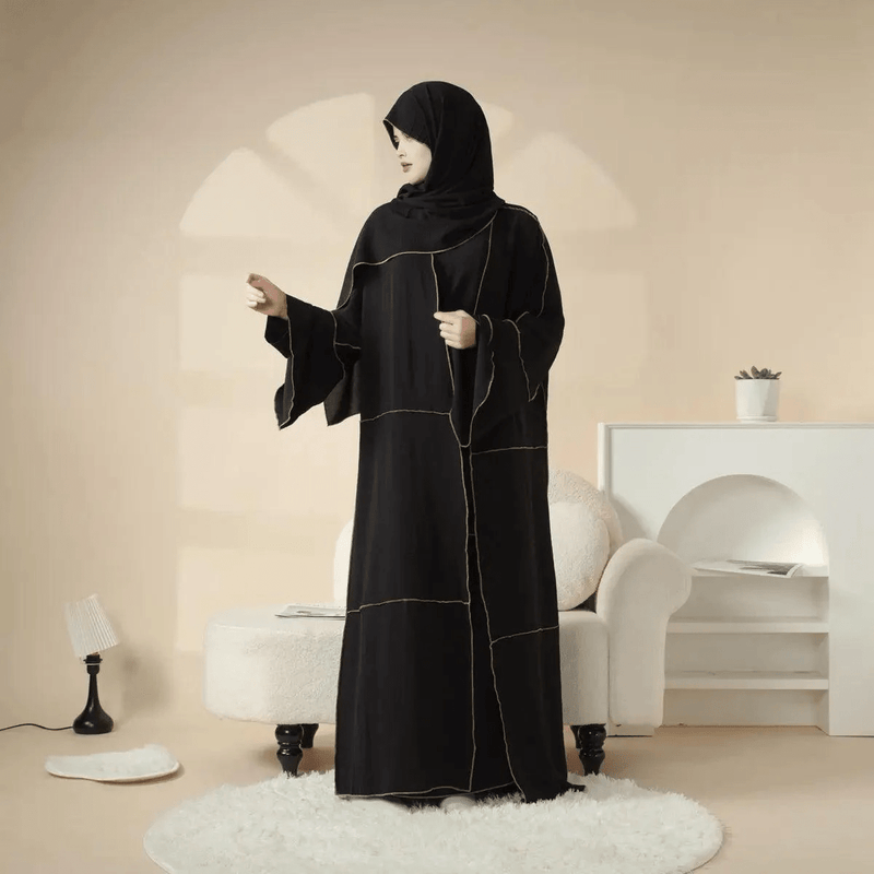 Archive Piece Gold Topstitch Open Abaya - MP043 (Size M Only) - Mariam's Collection