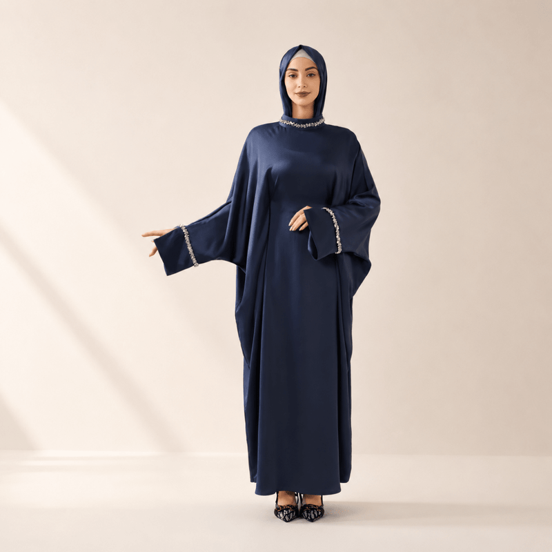 Archive Piece Kaftan Batwing Sleeve Luxury Satin Diamond Abaya 2-Piece Set - MP008 (Size S Only) - Mariam's Collection