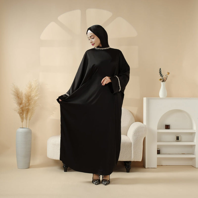 Archive Piece Kaftan Batwing Sleeve Luxury Satin Diamond Abaya - MP009 (Size L Only) - Mariam's Collection