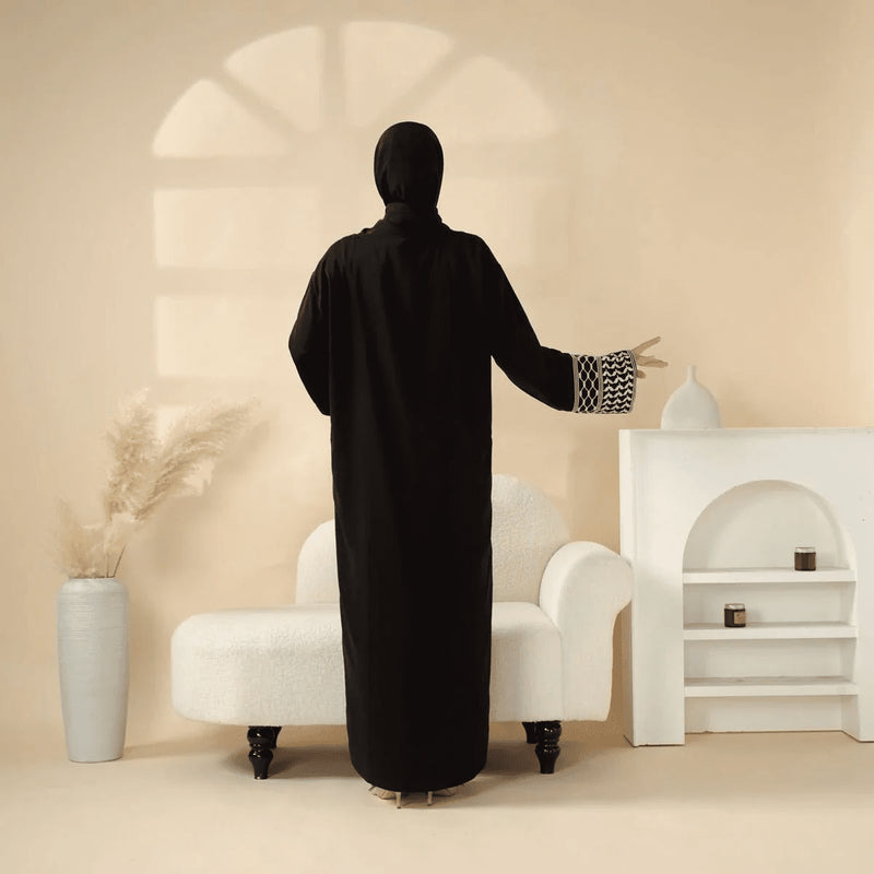 Archive Piece Keffiyeh-Embroidered Cuff Integrated Hijab Prayer Abaya - MP050 (Size Free Size Only) - Mariam's Collection