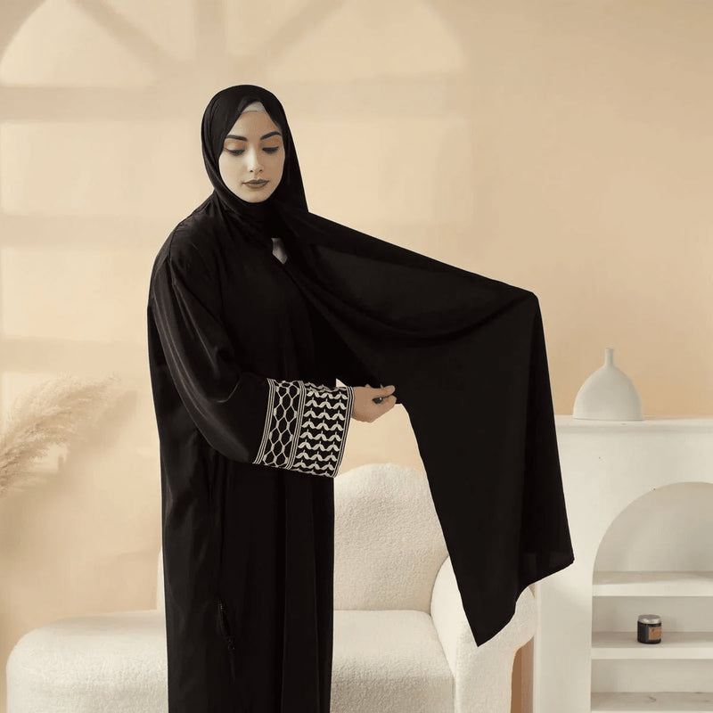 Archive Piece Keffiyeh-Embroidered Cuff Integrated Hijab Prayer Abaya - MP050 (Size Free Size Only) - Mariam's Collection