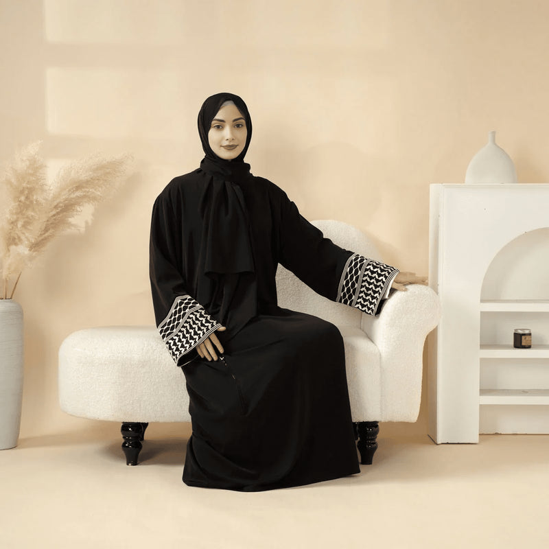 Archive Piece Keffiyeh-Embroidered Cuff Integrated Hijab Prayer Abaya - MP050 (Size Free Size Only) - Mariam's Collection