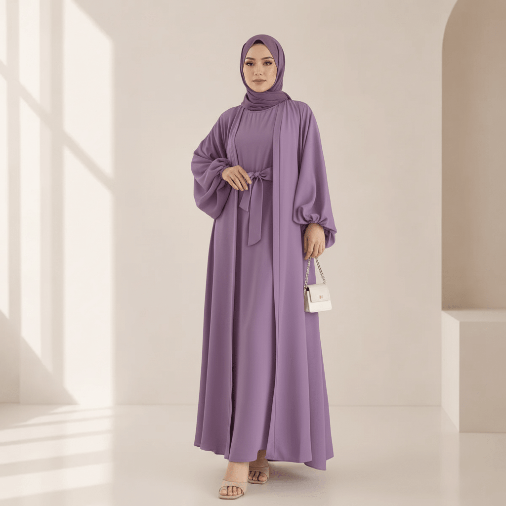 Archive Piece Loose Lantern Sleeve Abaya 3-Piece Set - MP055 (Size S Only) - Mariam's Collection