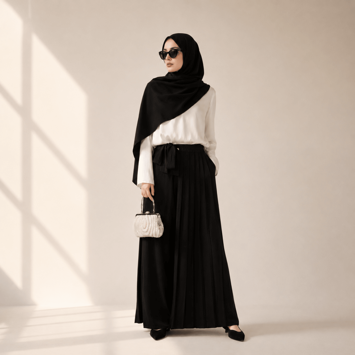 Archive Piece Pleated Overskirt, Wide-Cut Pants Set - MP012 (Size M Only) - Mariam's Collection