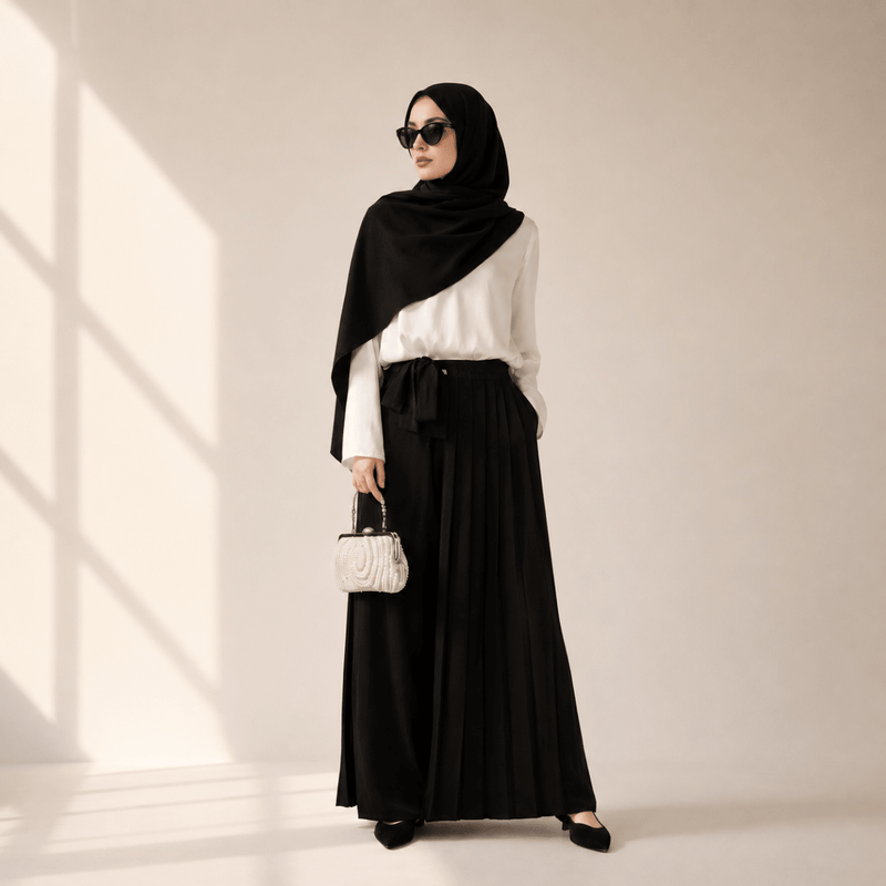 Archive Piece Pleated Overskirt, Wide-Cut Pants Set - MP012 (Size M Only) - Mariam's Collection