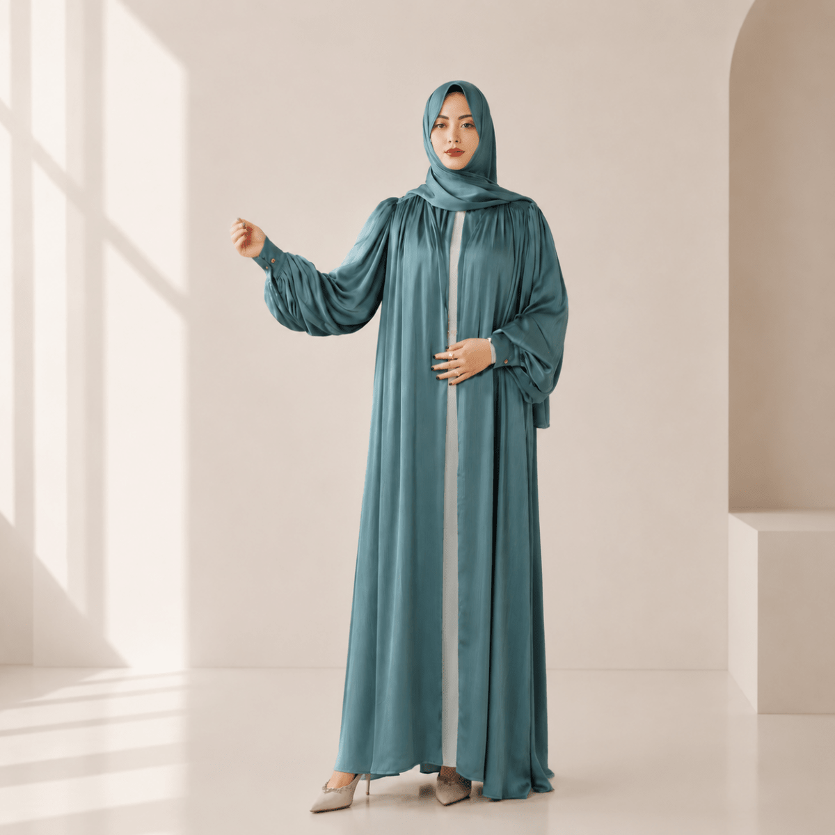 Pleated Shoulder Crinkle Open Abaya – Archive Abaya