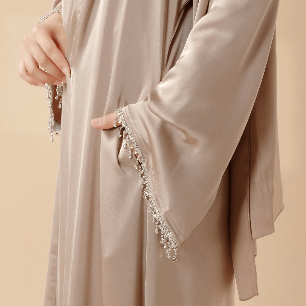 Archive Piece Satin Abaya With Matching Belt Made Of Diamond Tassel - MP003 (Size XXS/XS Only) - Mariam's Collection